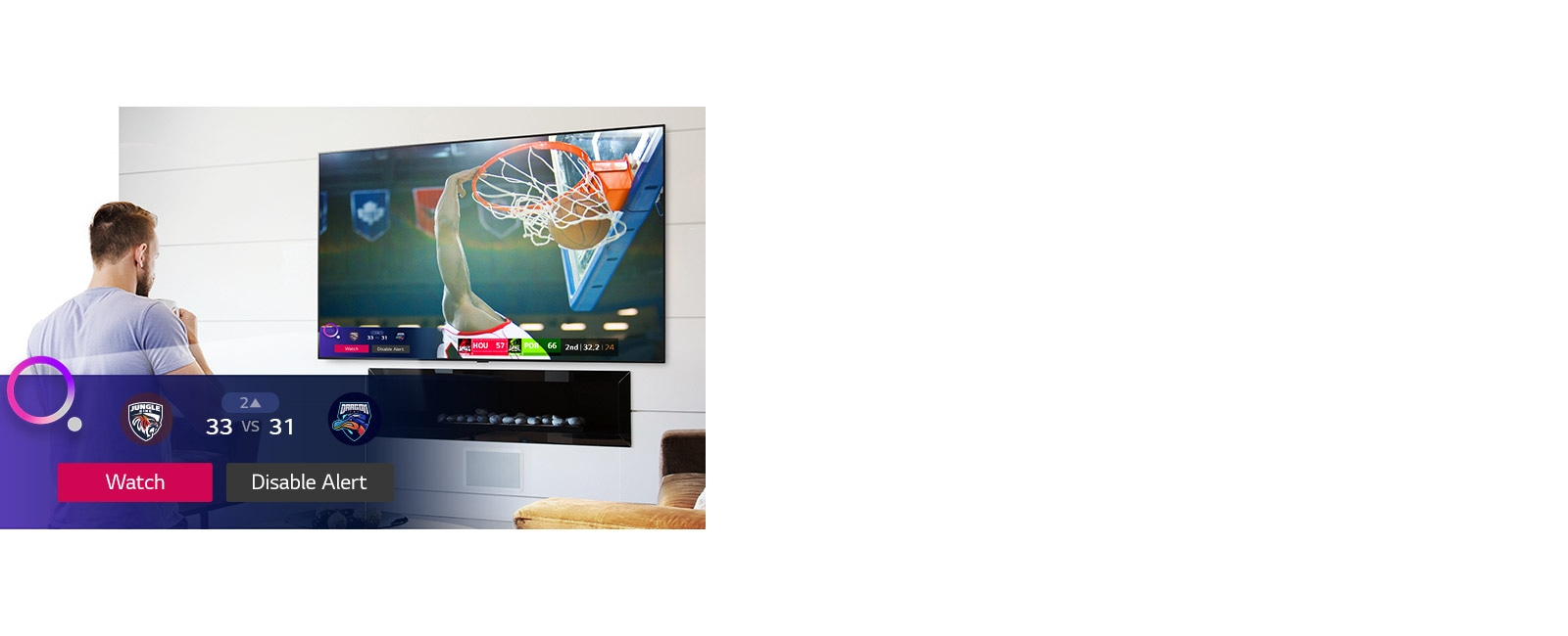 TV screen showing a scene from a basketball game with a Sports Alert