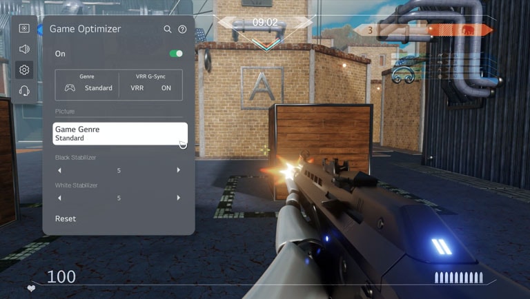 The adjustment of the mode based on game genres, game sound, and VRR on the game optimizer while playing game. (play the video)